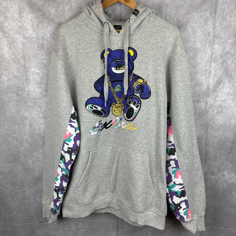 Screenshot Brand Men’s Extra Bear Camo Accent Grey Pullover Hoodie Size XXL